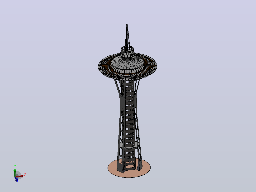 西雅图太空针塔，钣金拼图，3D拼图，metalcraft设计主视图