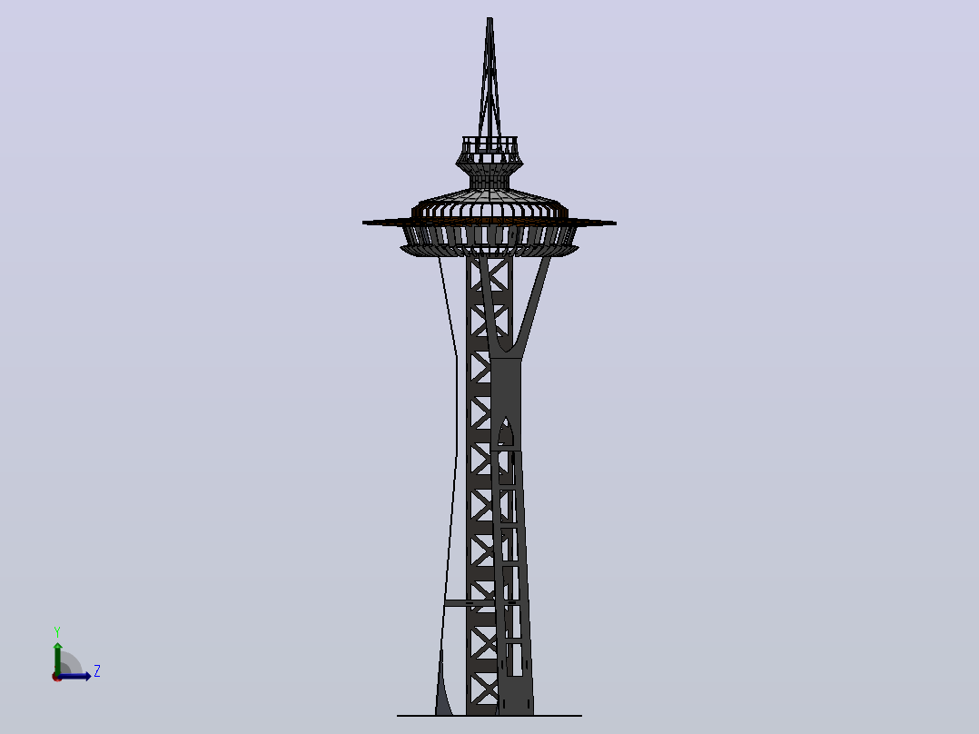 西雅图太空针塔，钣金拼图，3D拼图，metalcraft设计右视图