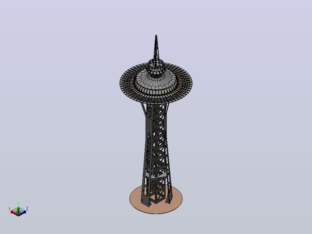 西雅图太空针塔，钣金拼图，3D拼图，metalcraft设计正等轴测图