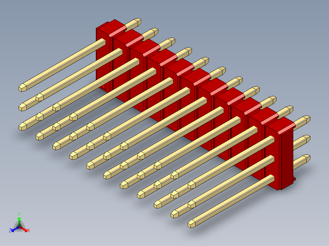 彩色公头100mil（2.54mm）系列-DS1021_red_3x11p_100mil_Type5_rev1.0主视图