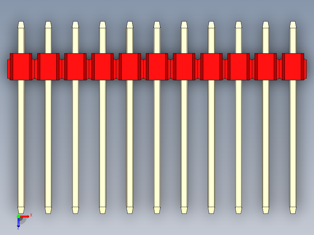 彩色公头100mil（2.54mm）系列-DS1021_red_3x11p_100mil_Type5_rev1.0俯视图