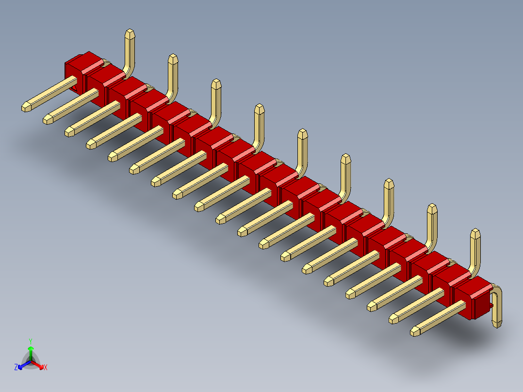 彩色公排针 100mil 2.54mm 系列-DS1022_red_19p_100mil_Type_SMT_R2_rev1.0主视图