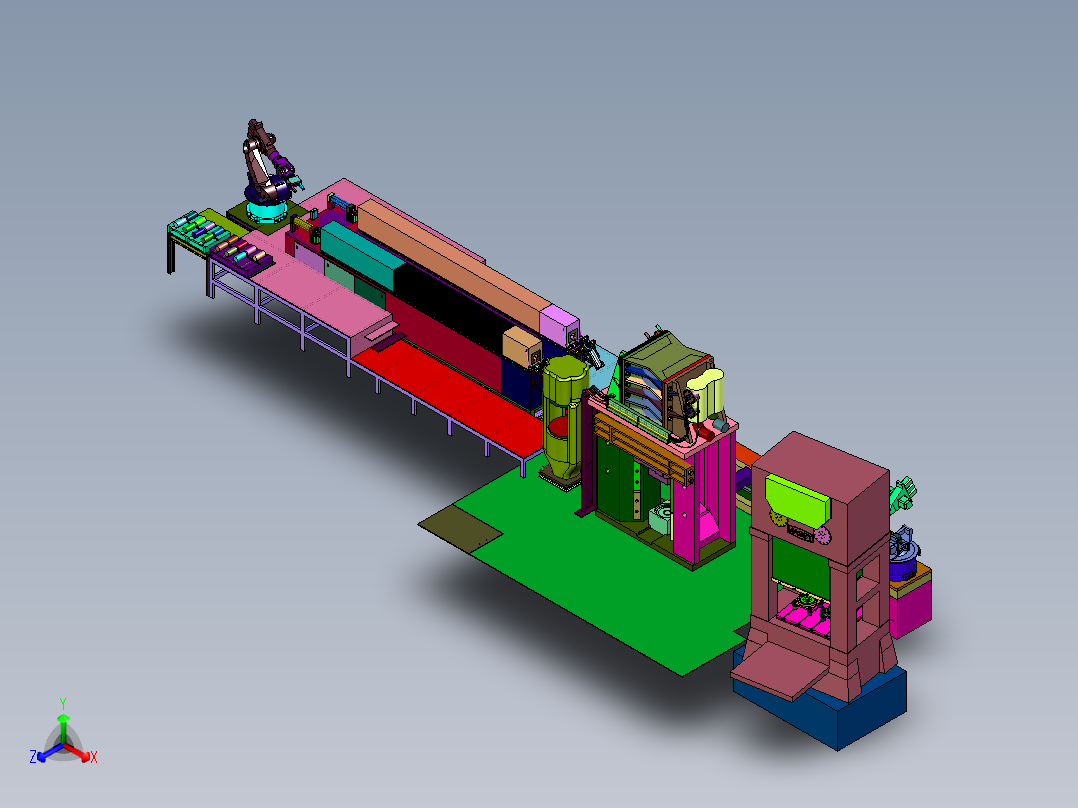 基于工业机器人的锻造智能化生产线正等轴测图