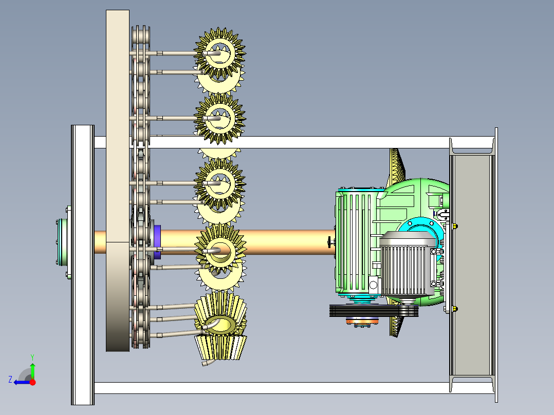齿轮输送悬挂系统右视图