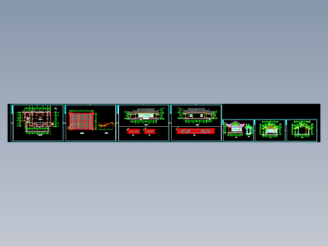 四面厅水榭歇山古建筑木结构仿古苏式CAD图纸参考图