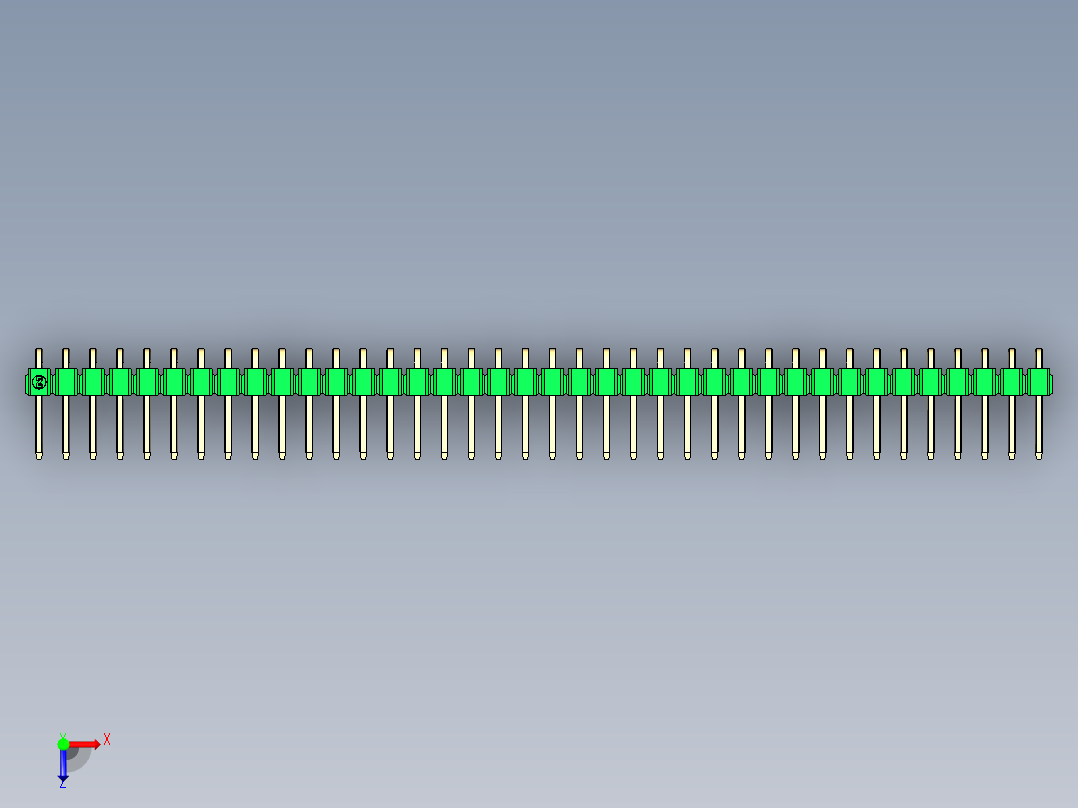 彩色公排针 100mil 2.54mm 系列-DS1022_green_1x38p_100mil_TypeD_rev1.0俯视图