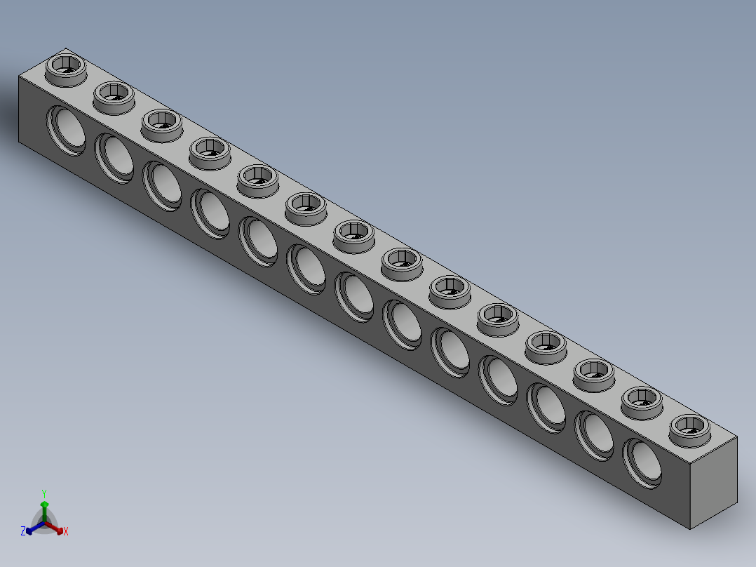 乐高机械组积木（横梁）-4161723 - 32018 White Technic Brick 1 x 14 with Holes正等轴测图