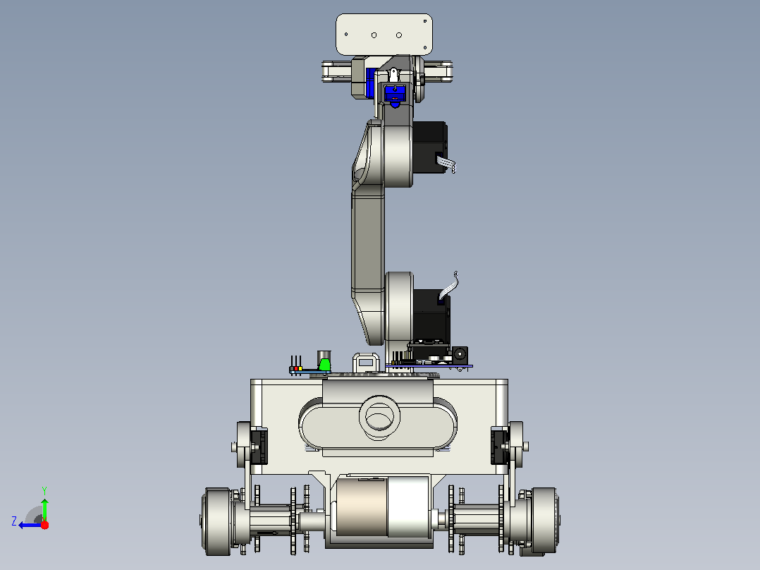 机械臂四轮履带机器人小车3D图纸 STEP格式右视图
