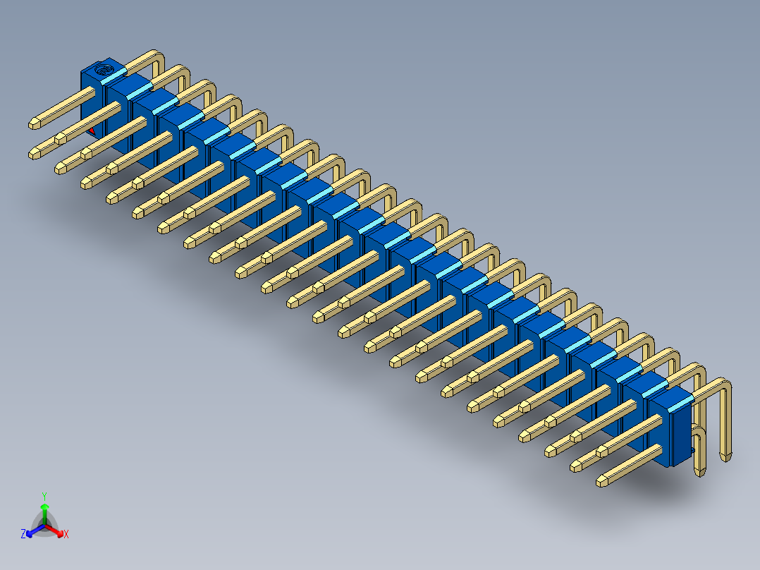 彩色公排针 100mil 2.54mm 系列-DS1022_blue_2x23p_100mil_TypeD_rev1.0正等轴测图