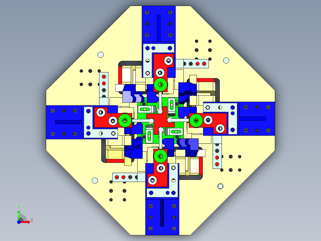 旋钩四工位焊接夹具设计前视图