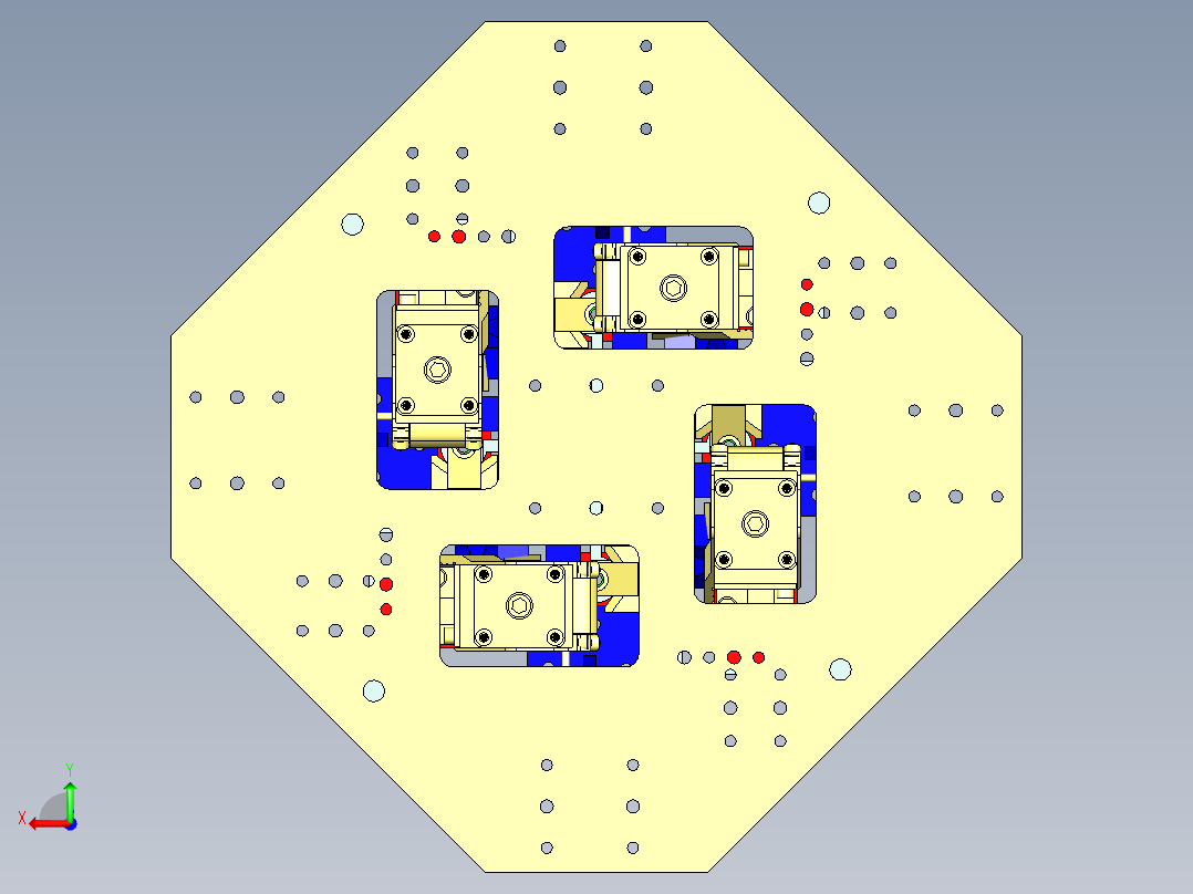 旋钩四工位焊接夹具设计后视图