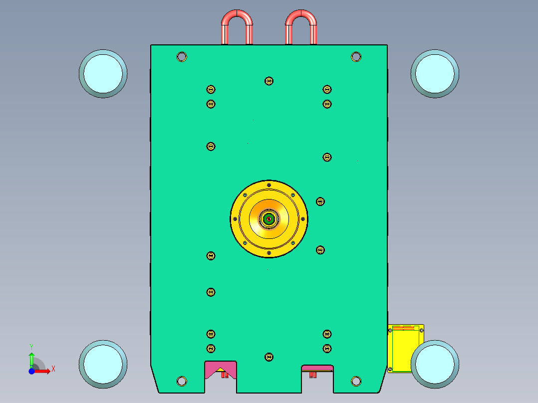 路虎汽车机舱盖板2+2塑胶模具前视图
