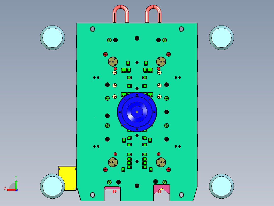 路虎汽车机舱盖板2+2塑胶模具后视图