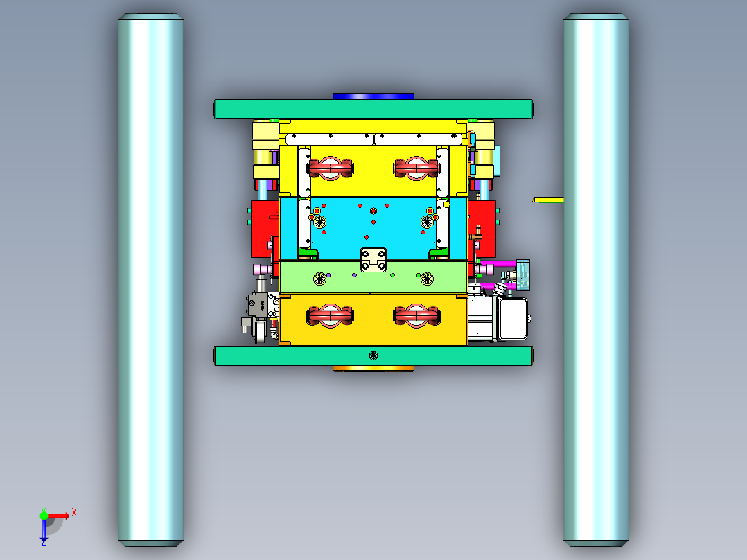 路虎汽车机舱盖板2+2塑胶模具俯视图