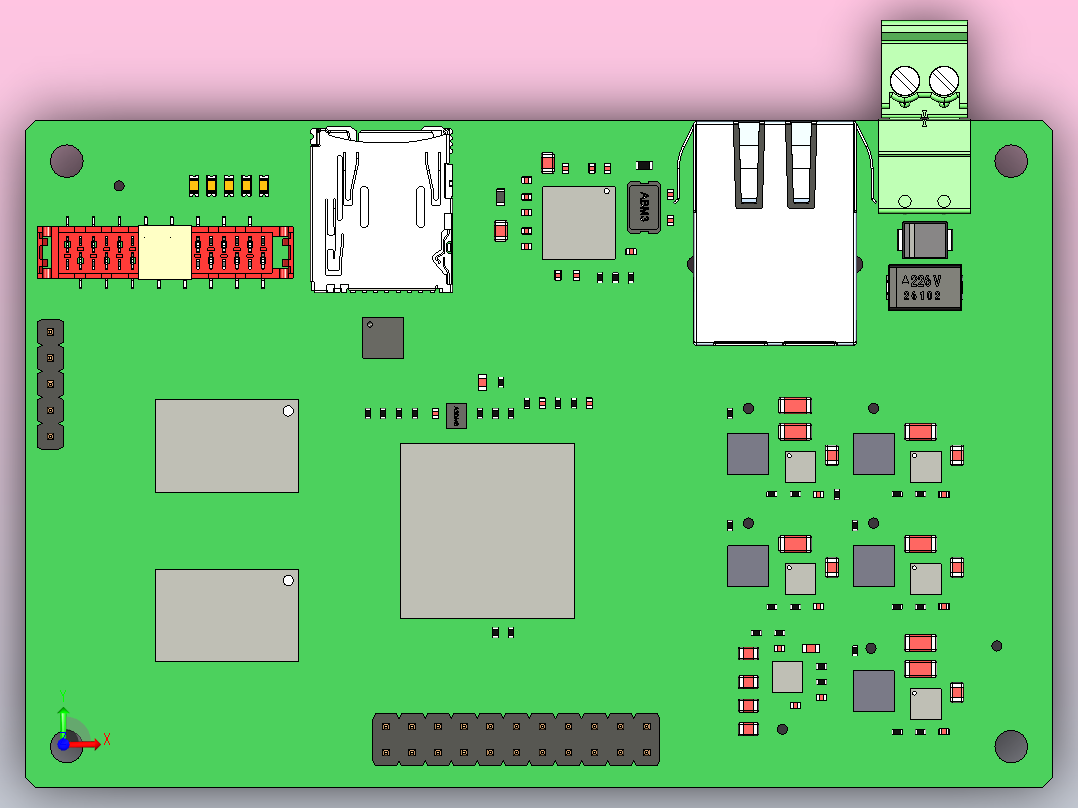 印刷电路板，8层。采用Zynq 7000 FPGA en DDR3内存前视图