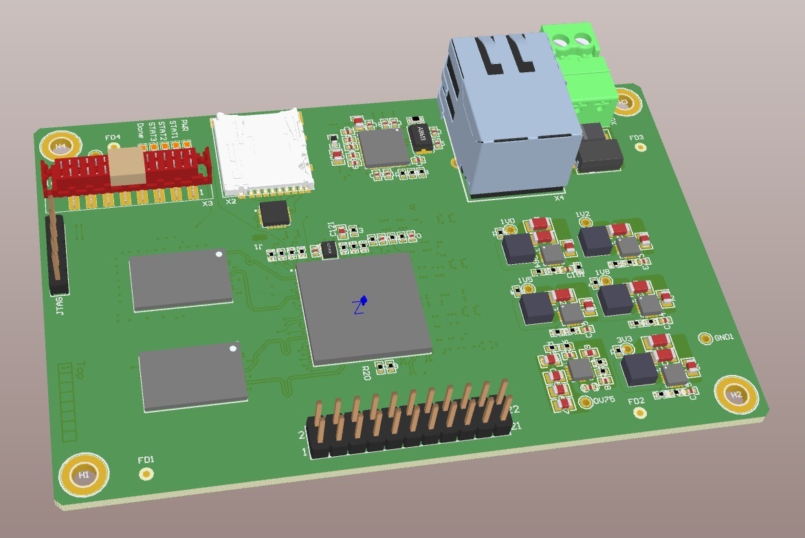 印刷电路板，8层。采用Zynq 7000 FPGA en DDR3内存