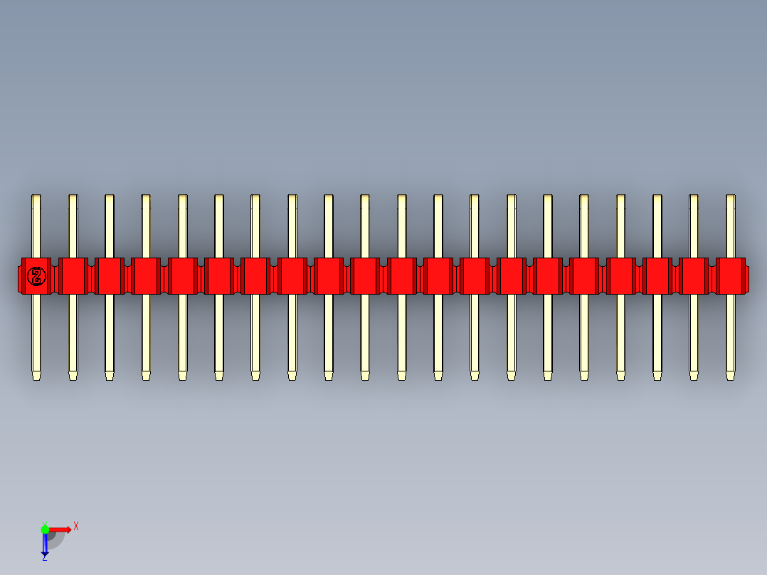 彩色公排针 100mil 2.54mm 系列-DS1022_red_2x20p_100mil_TypeD_rev1.0俯视图