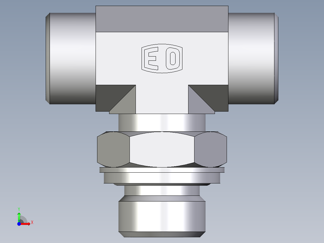 卡套式工业通用硬管接头EO_Adjustable_locknut_branch_tee_TEE15LROMDCF前视图