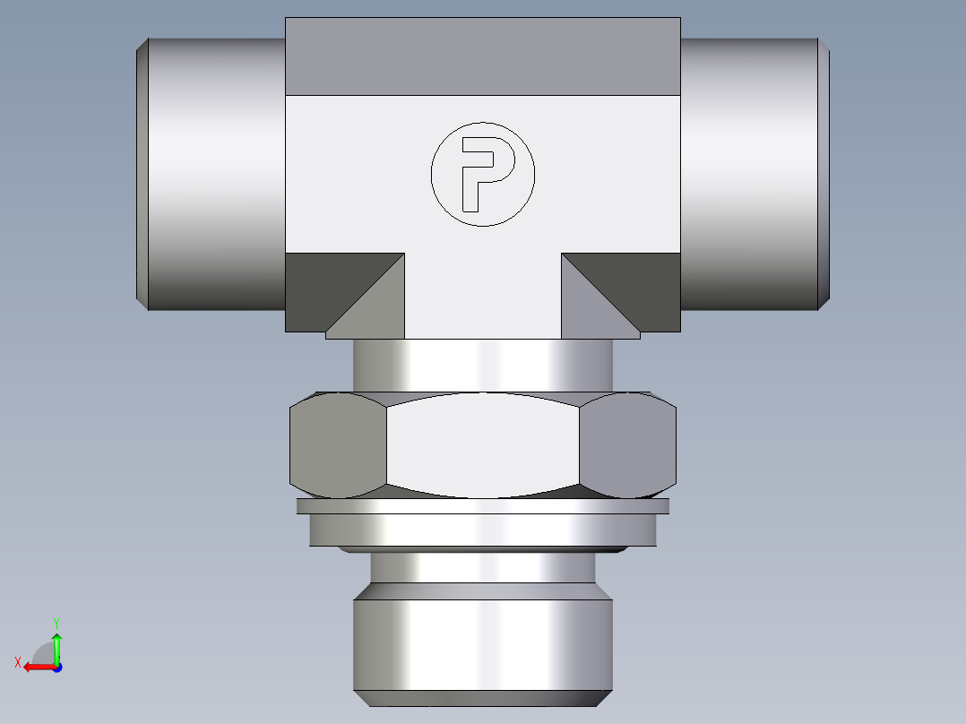 卡套式工业通用硬管接头EO_Adjustable_locknut_branch_tee_TEE15LROMDCF后视图