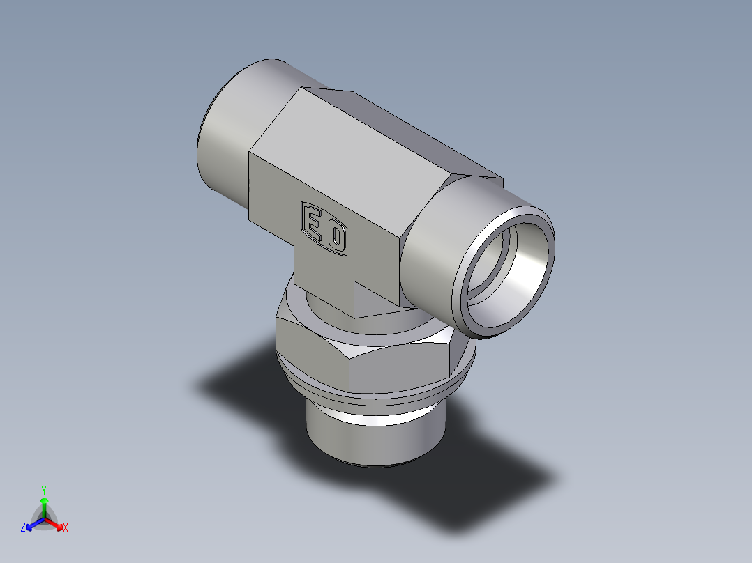 卡套式工业通用硬管接头EO_Adjustable_locknut_branch_tee_TEE15LROMDCF正等轴测图
