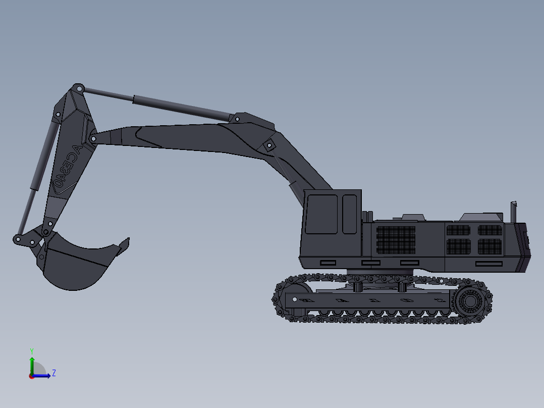 履带底盘挖掘机左视图