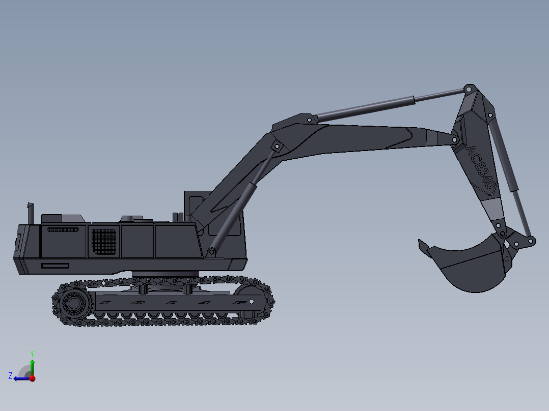 履带底盘挖掘机右视图