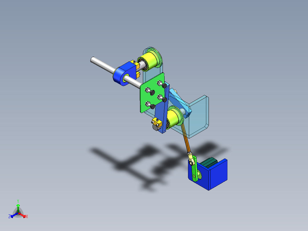 四杆机构带动的往复取料、翻转、投料机构sw16可编辑正等轴测图