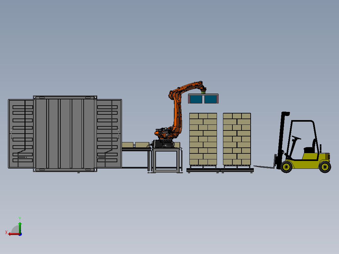 货箱码垛搬运线后视图