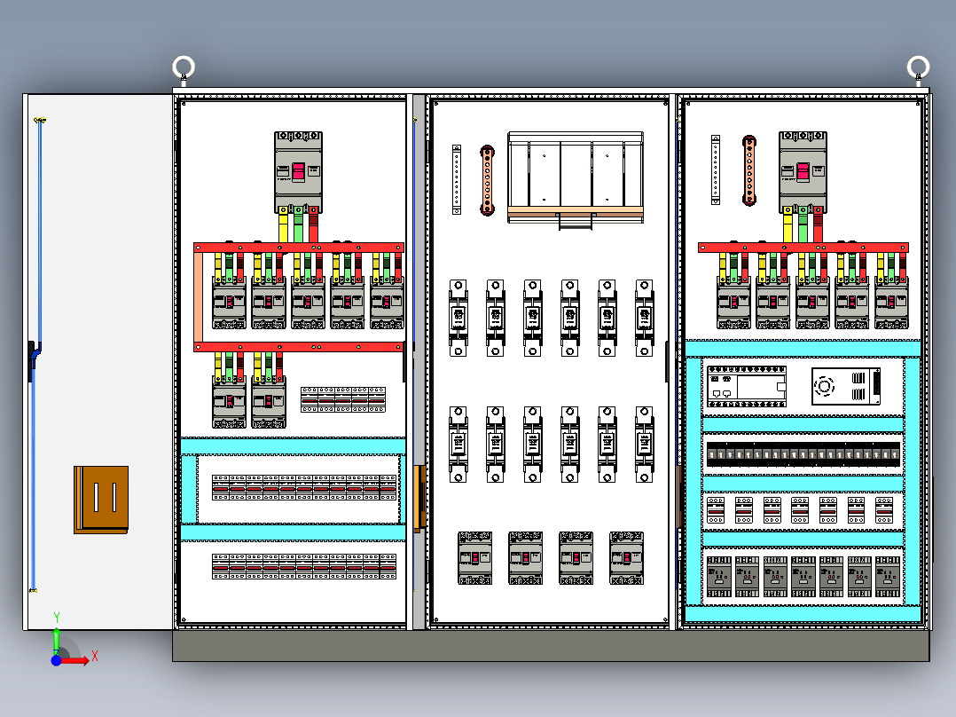 三柜组装630A正装刀开关plc接触器控制柜前视图