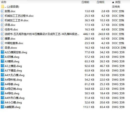 五孔矩形垫片的冲压模具设计及成形工艺-冲孔落料级进模含13张CAD图缩略图