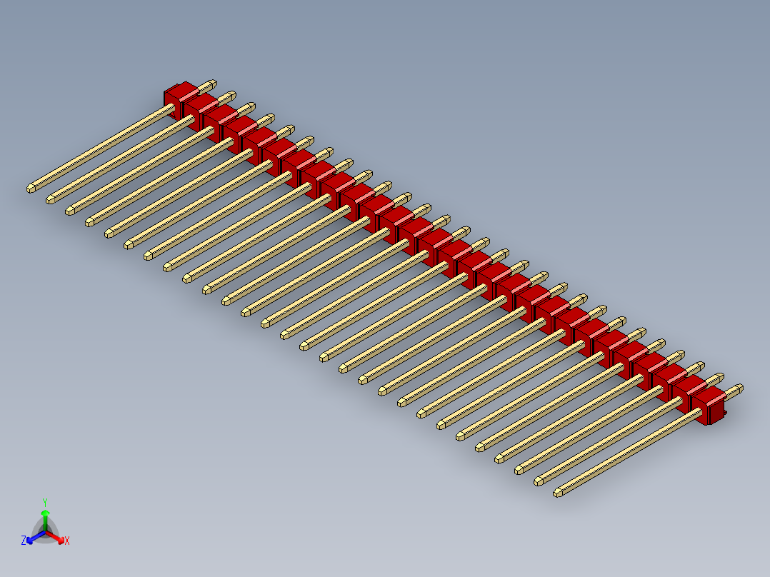 彩色公头100mil（2.54mm）系列-DS1021_red_1x28p_100mil_Type19_rev1.0正等轴测图
