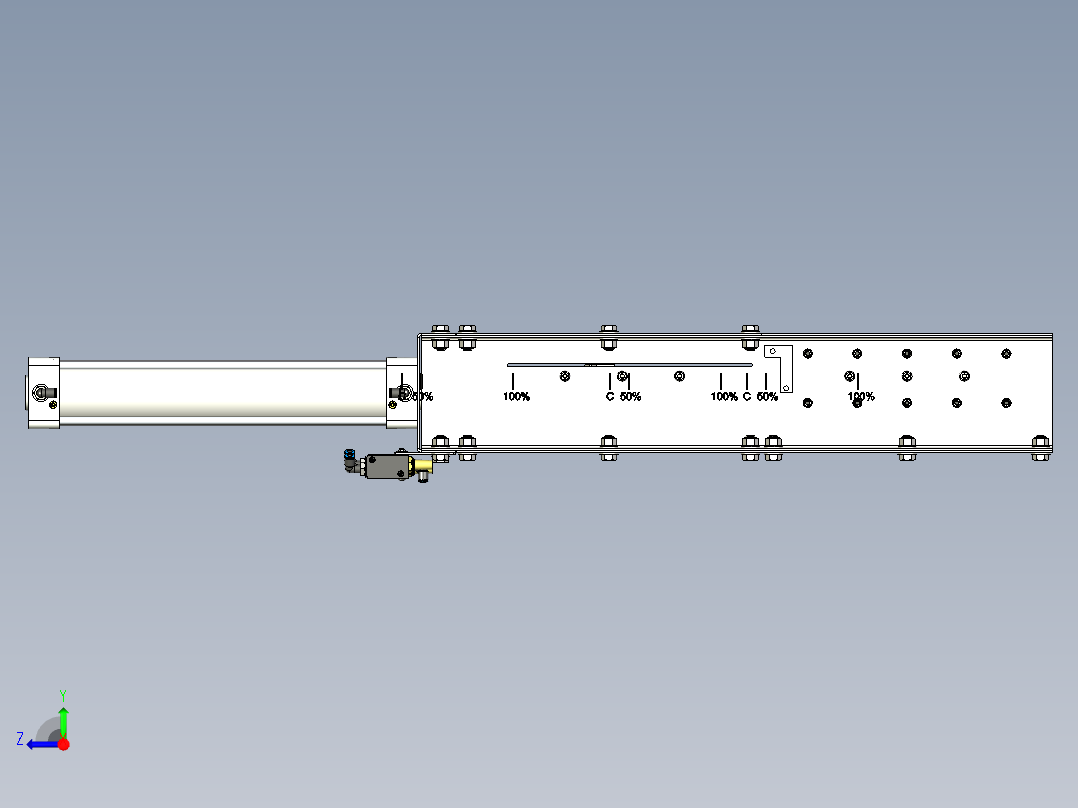 300x300mm气动滑动闸门右视图