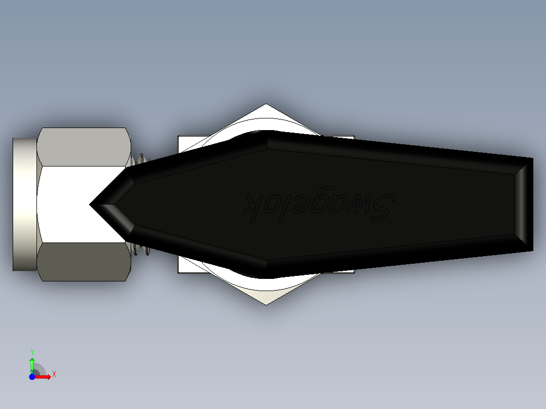 不锈钢单件40G系列角阀，0.35 Cv，1-4英寸。世伟洛克卡套管接头前视图