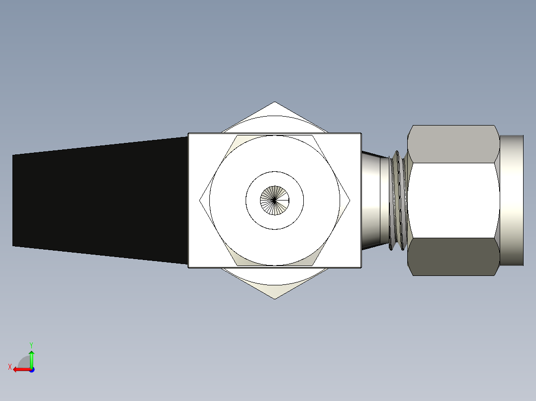 不锈钢单件40G系列角阀，0.35 Cv，1-4英寸。世伟洛克卡套管接头后视图