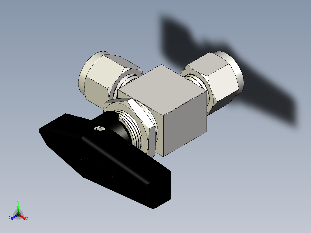 不锈钢单件40G系列角阀，0.35 Cv，1-4英寸。世伟洛克卡套管接头正等轴测图
