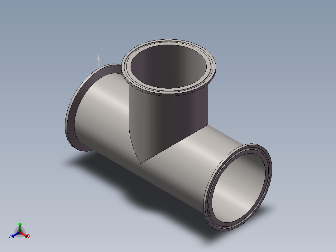3寸卡箍式等径三通正等轴测图
