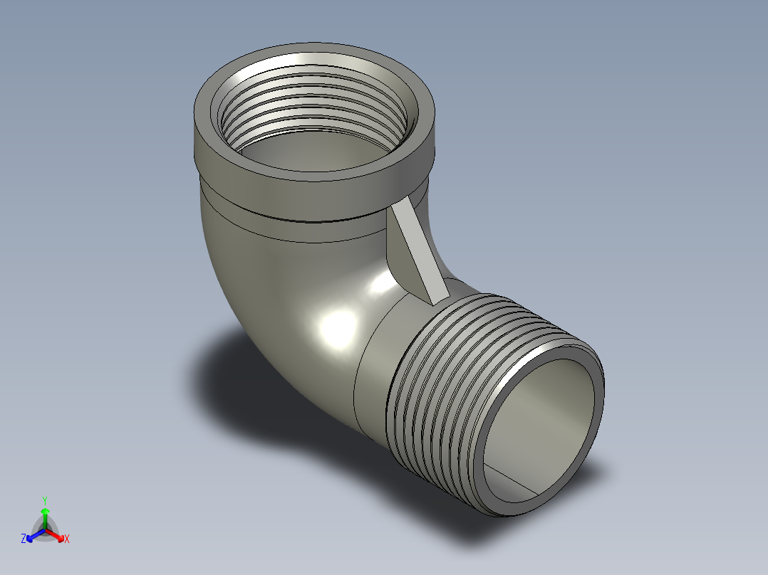 螺纹管弯头-等径内外丝 DN25正等轴测图