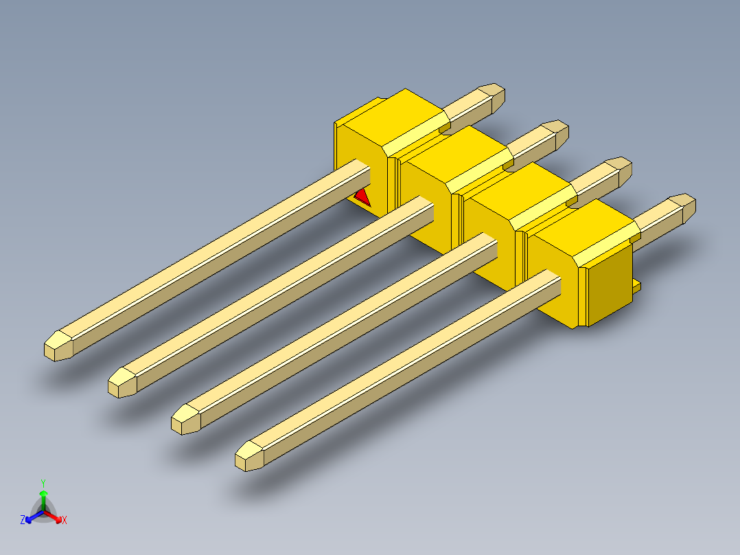 彩色公头100mil（2.54mm）系列-DS1021_yellow_1x04p_100mil_Type5_rev1.0主视图