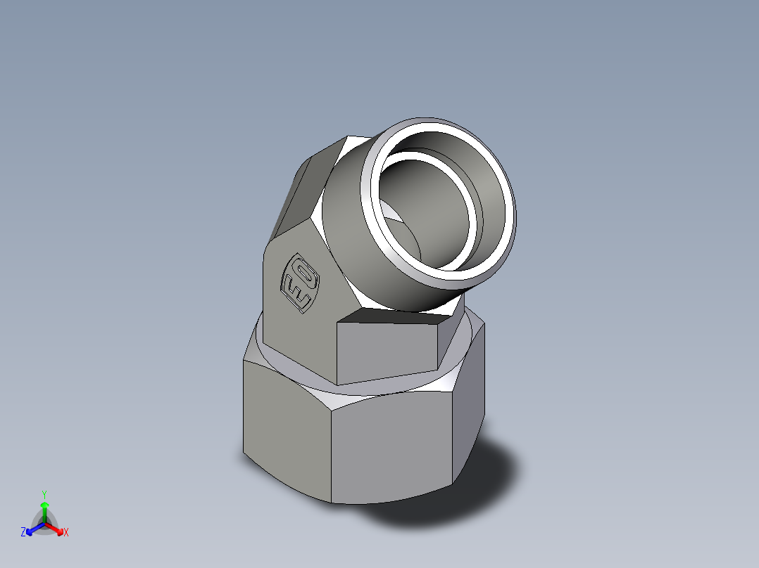 卡套式工业通用硬管接头EO_Swivel_nut_45_deg_elbow_EV22LOMD71主视图