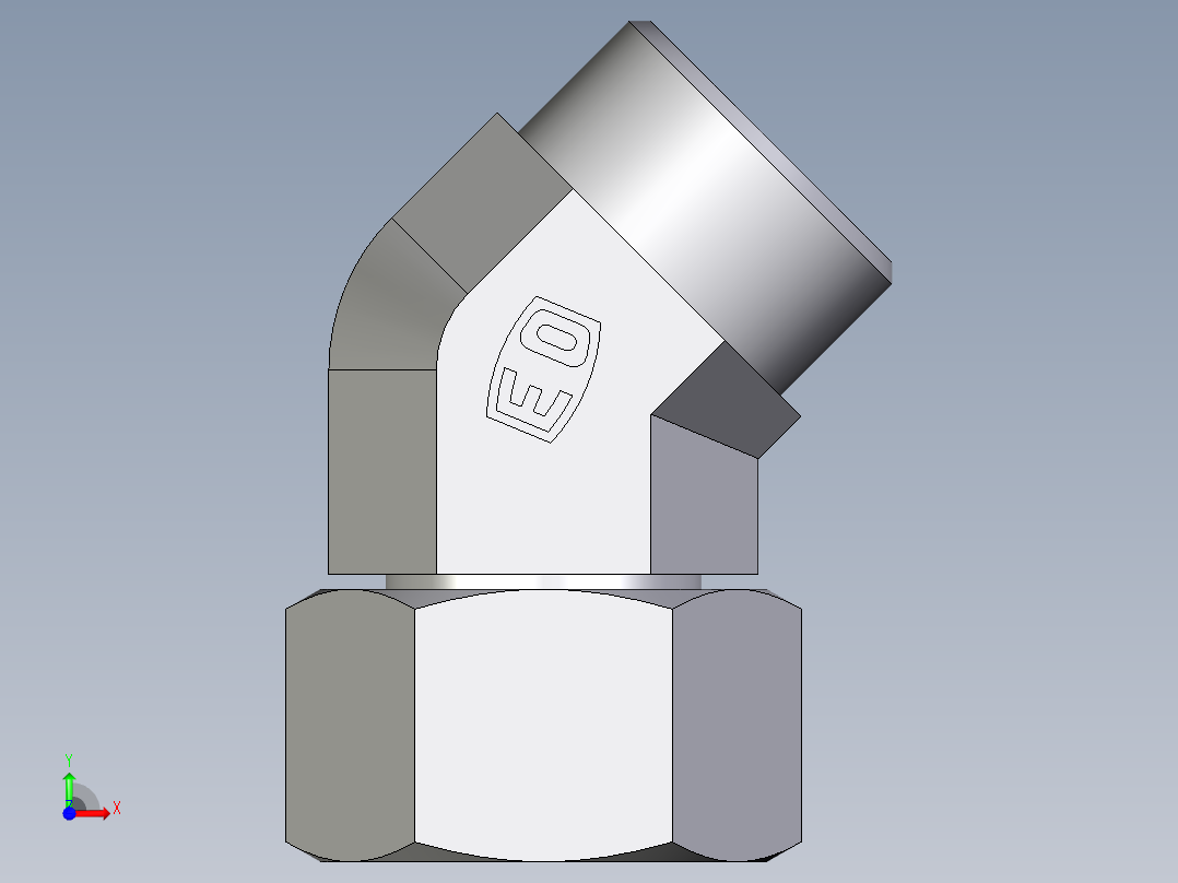 卡套式工业通用硬管接头EO_Swivel_nut_45_deg_elbow_EV22LOMD71前视图