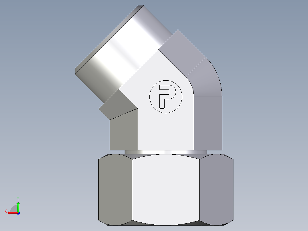卡套式工业通用硬管接头EO_Swivel_nut_45_deg_elbow_EV22LOMD71后视图