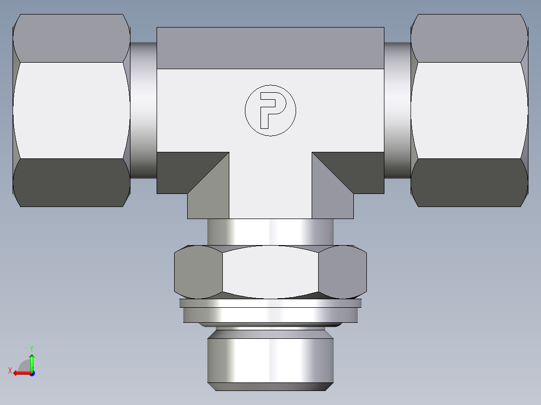 卡套式工业通用硬管接头EO_Adjustable_locknut_branch_tee_TEE12LRCF后视图