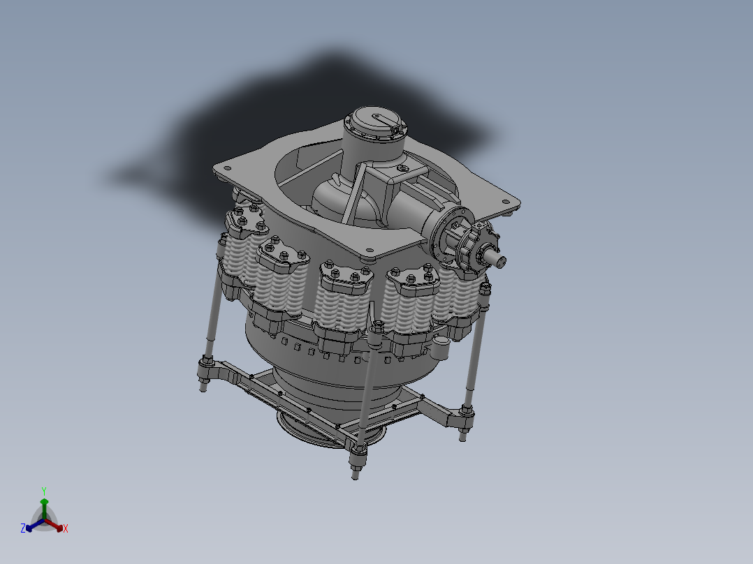 矿山用圆锥式破碎机设计【三维SW模型+CAD图纸+说明书】正等轴测图