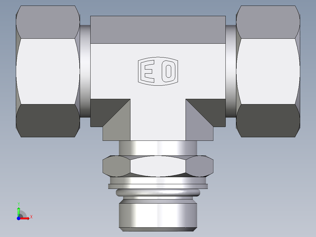卡套式工业通用硬管接头EO_Adjustable_locknut_branch_tee_TEE18LMORCF前视图