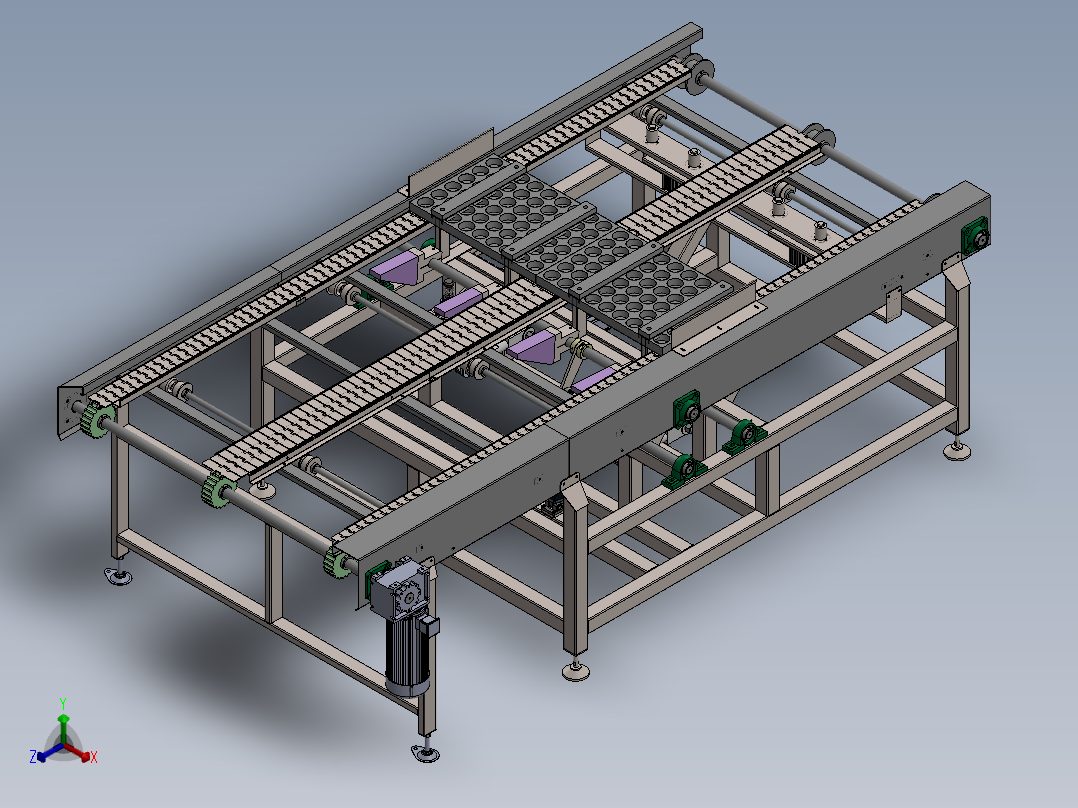 带阻挡顶升功能的三列链板输送机