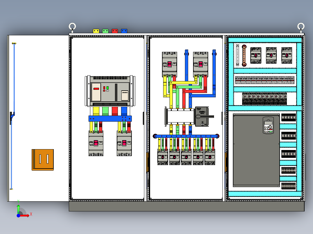 三柜组装变频器控制柜三维模型前视图