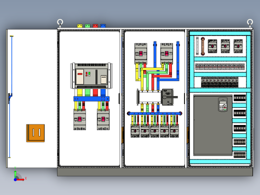 三柜组装变频器控制柜三维模型前视缩略图