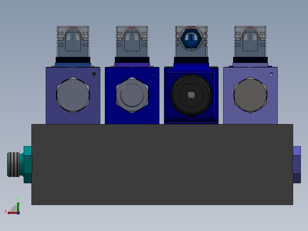 液压块（DGM-3-4E-12-R）（4站）配备4个伊顿（EATON）电磁驱动单向阀（单级）后视图