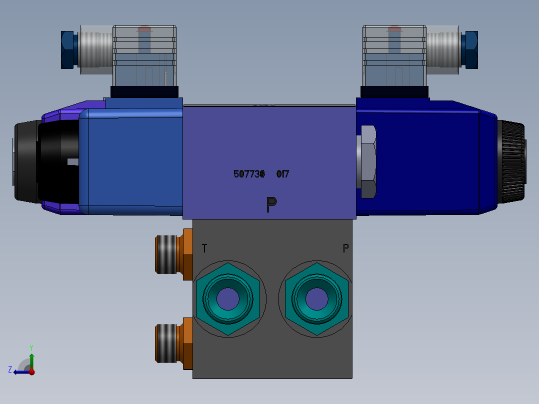 液压块（DGM-3-4E-12-R）（4站）配备4个伊顿（EATON）电磁驱动单向阀（单级）右视图