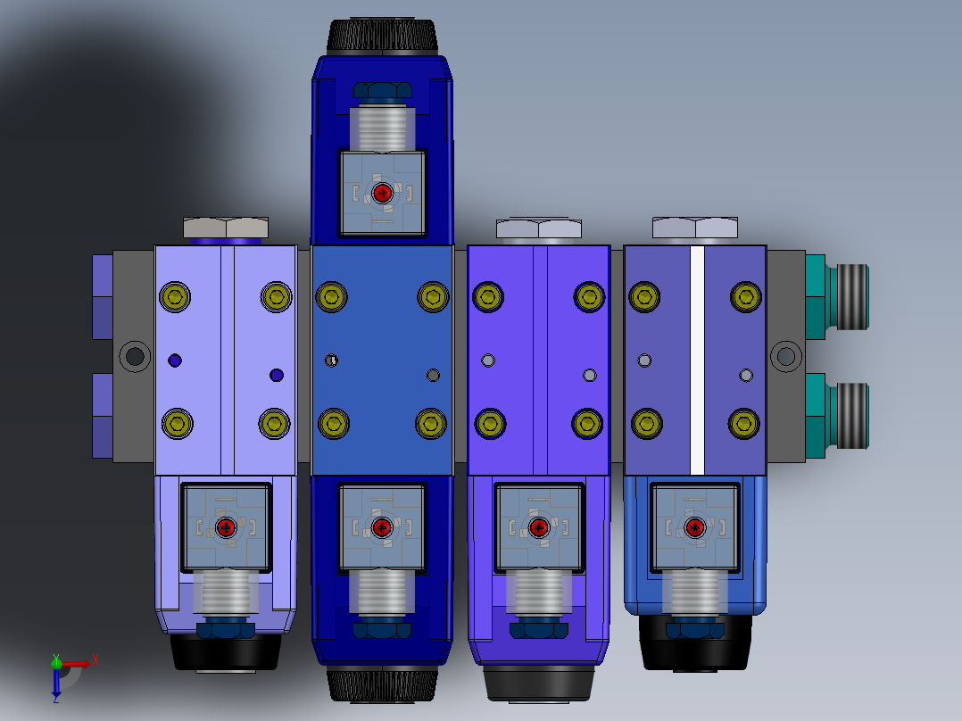 液压块（DGM-3-4E-12-R）（4站）配备4个伊顿（EATON）电磁驱动单向阀（单级）俯视图